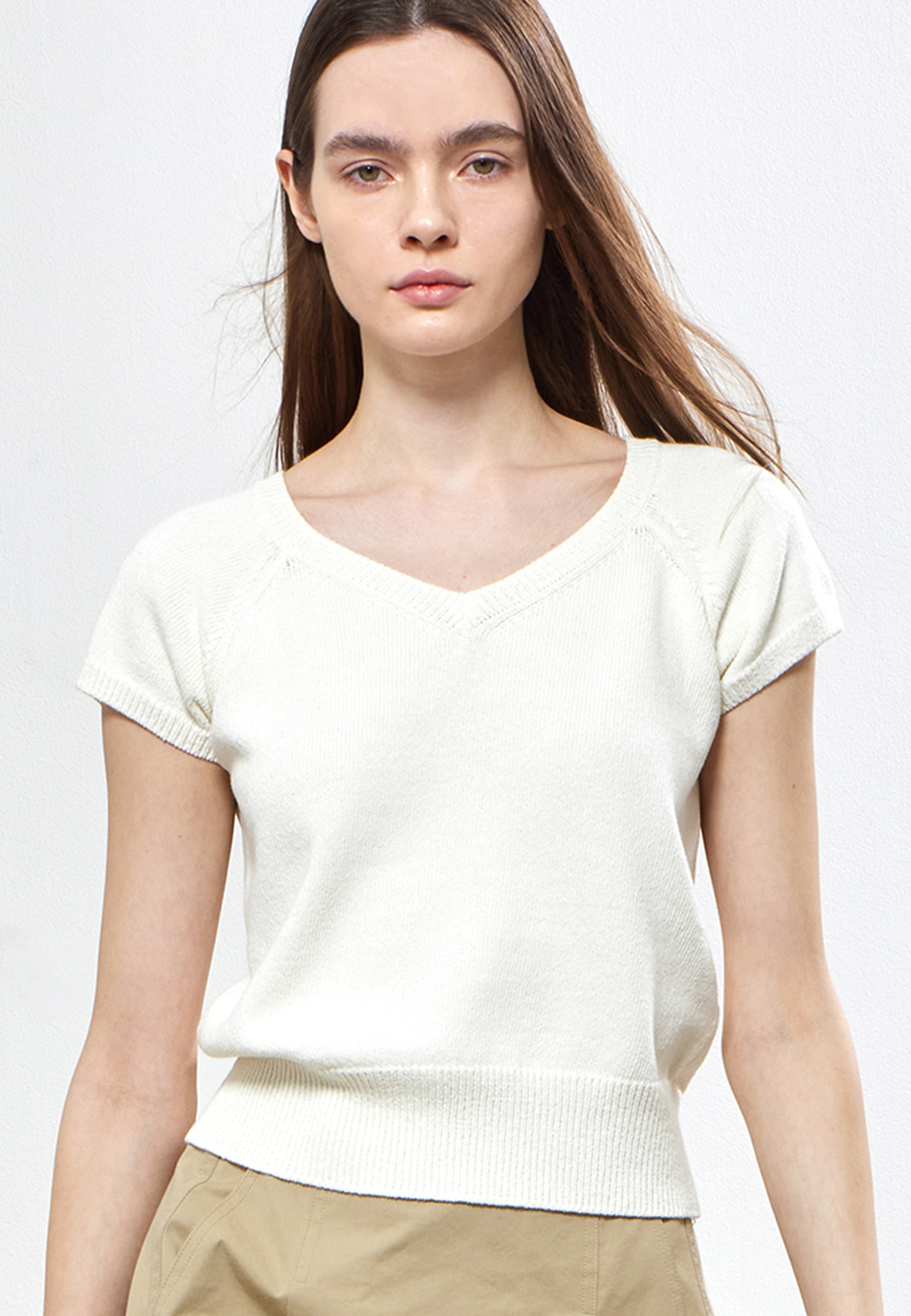 CLEAN COTTON CAP SLEEVE KNIT TOP - IVORY