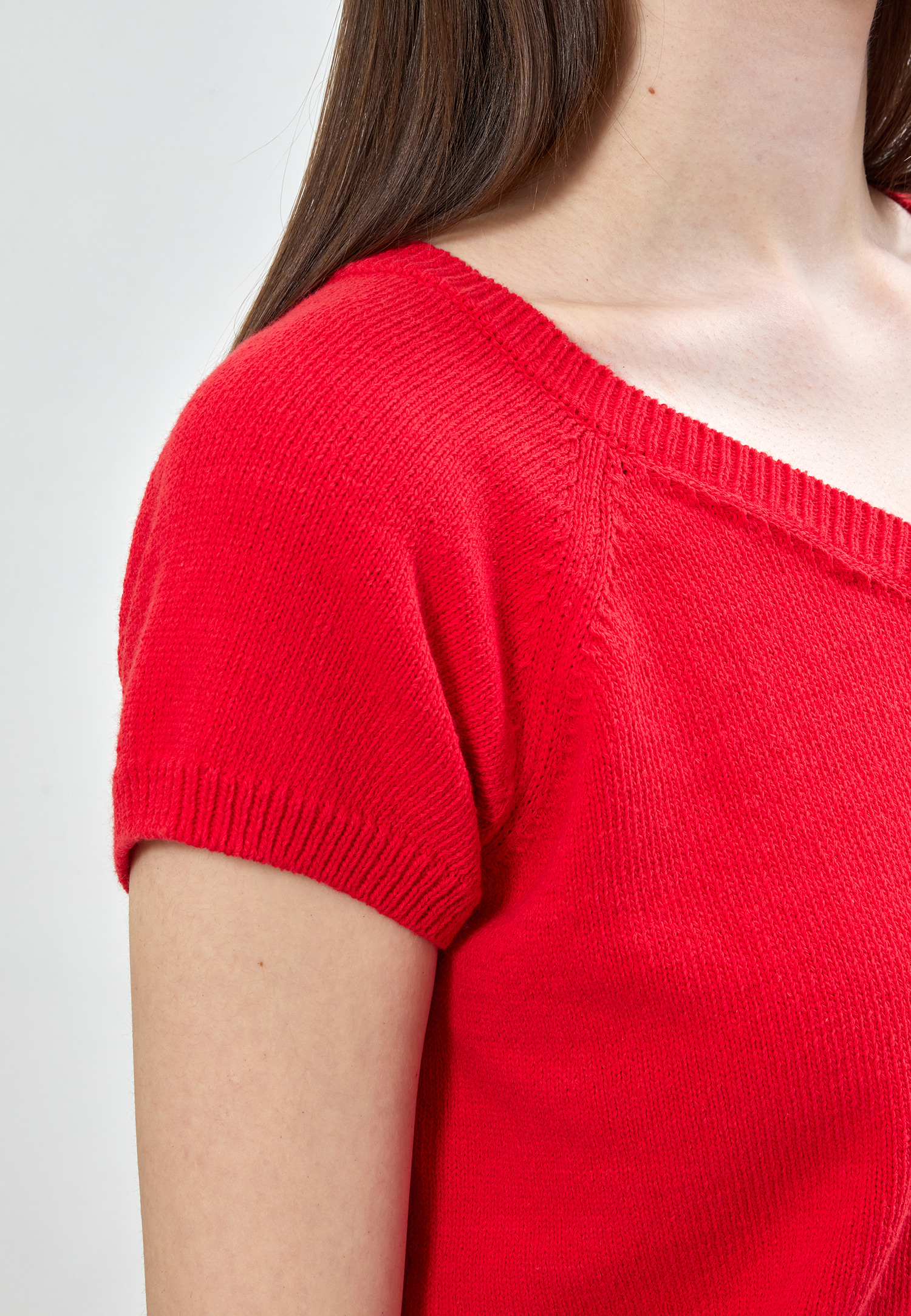 CLEAN COTTON CAP SLEEVE KNIT TOP - RED